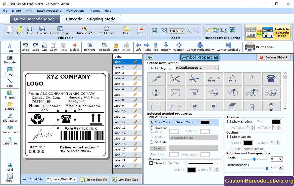 Barcode Labels Tool for Corporate Edition