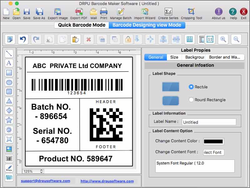 Screenshot of Mac Barcode Tag Creating Application