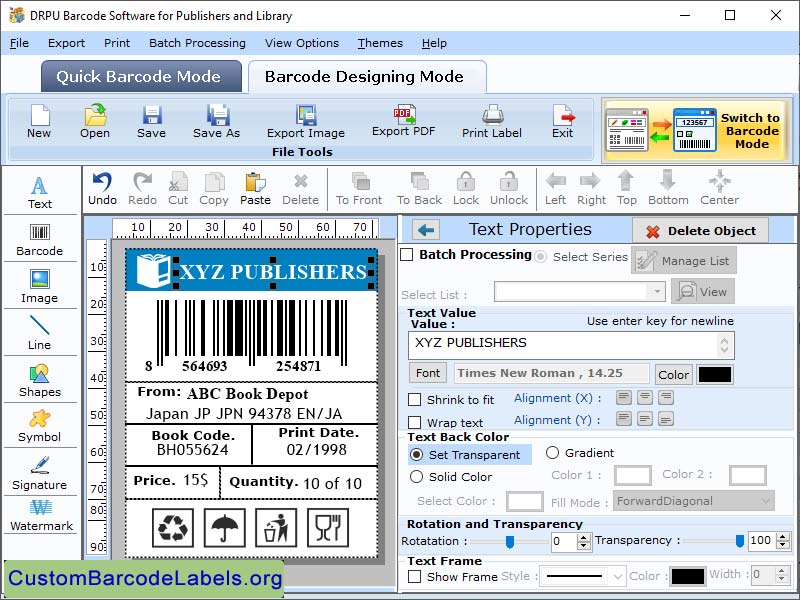 Publisher Barcode Software software